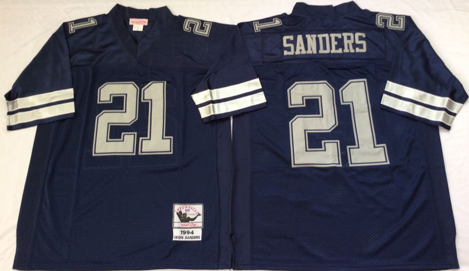 Men NFL Dallas Cowboys 21 Sanders blue Mitchell Ness jerseys